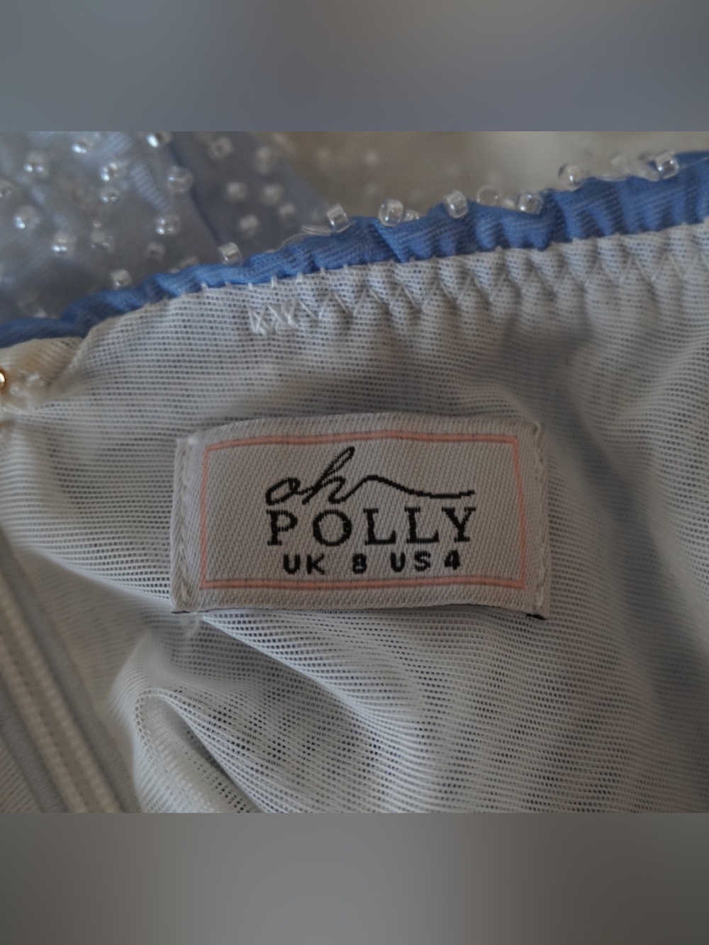 Oh Polly Strapless Beaded Ombre Mini Dress in Light Blue and White - Picture 3 of 4